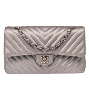 Chanel Timeless - Classic Double Flap Leather Silver Calfskin Shoulder Bag Bag